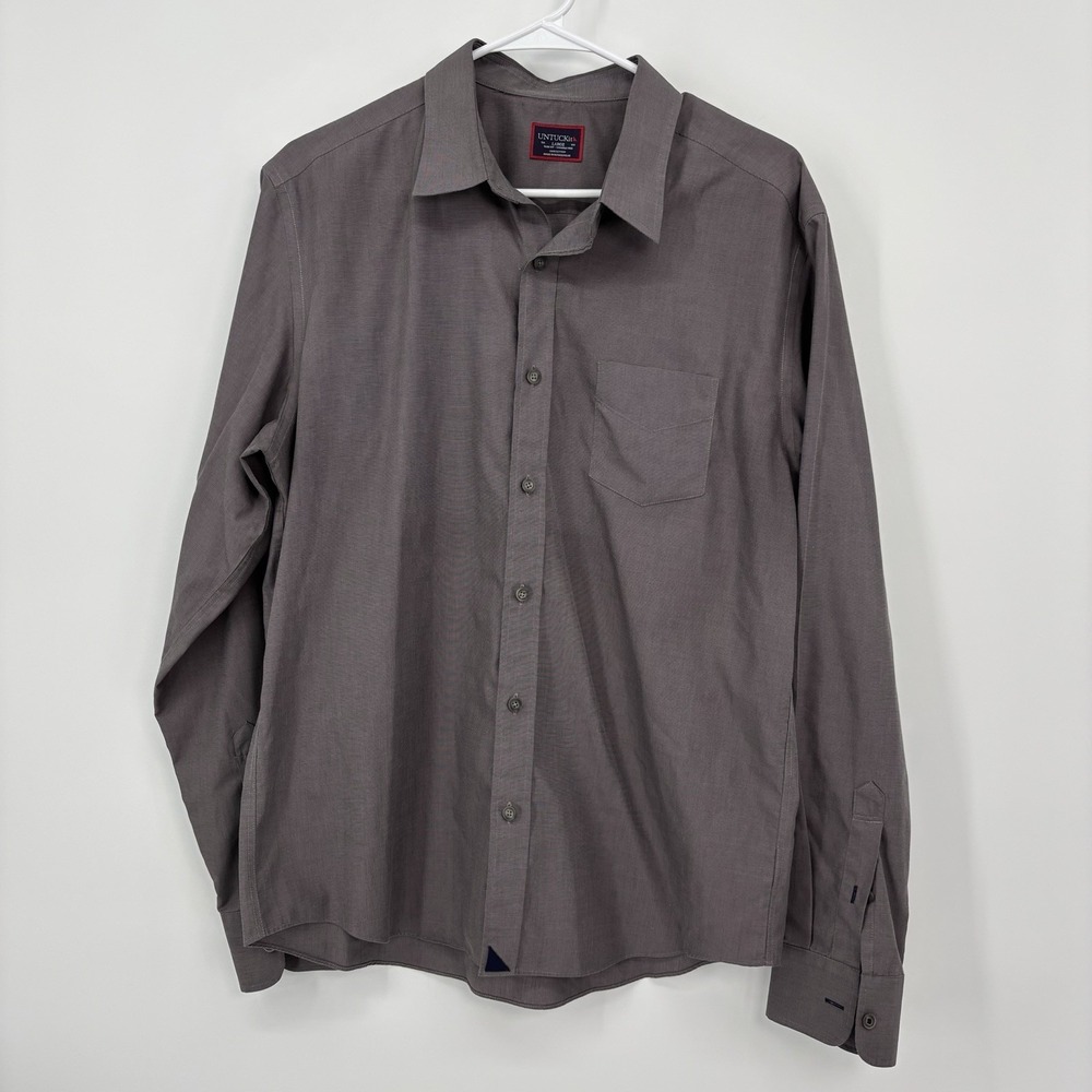 Untuckit Gray Button Up Dress Shirt Men's Size Large Long Sleeve Slim Fit